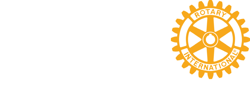 Rotary Club of Merrill Logo, White Text, Gold icon.